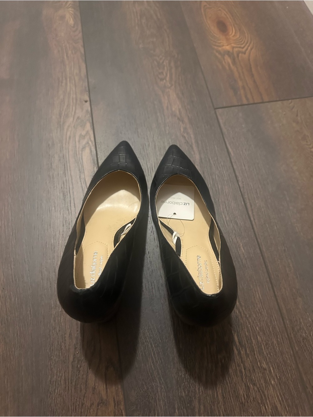 Liz Claiborne Black Pointed-Toe Croc-Embossed Flats